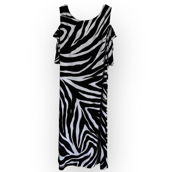 Chicos Size 0 Dress Zebra Print Cold Shoulder Womens Small Black White Brunch - Picture 1 of 9
